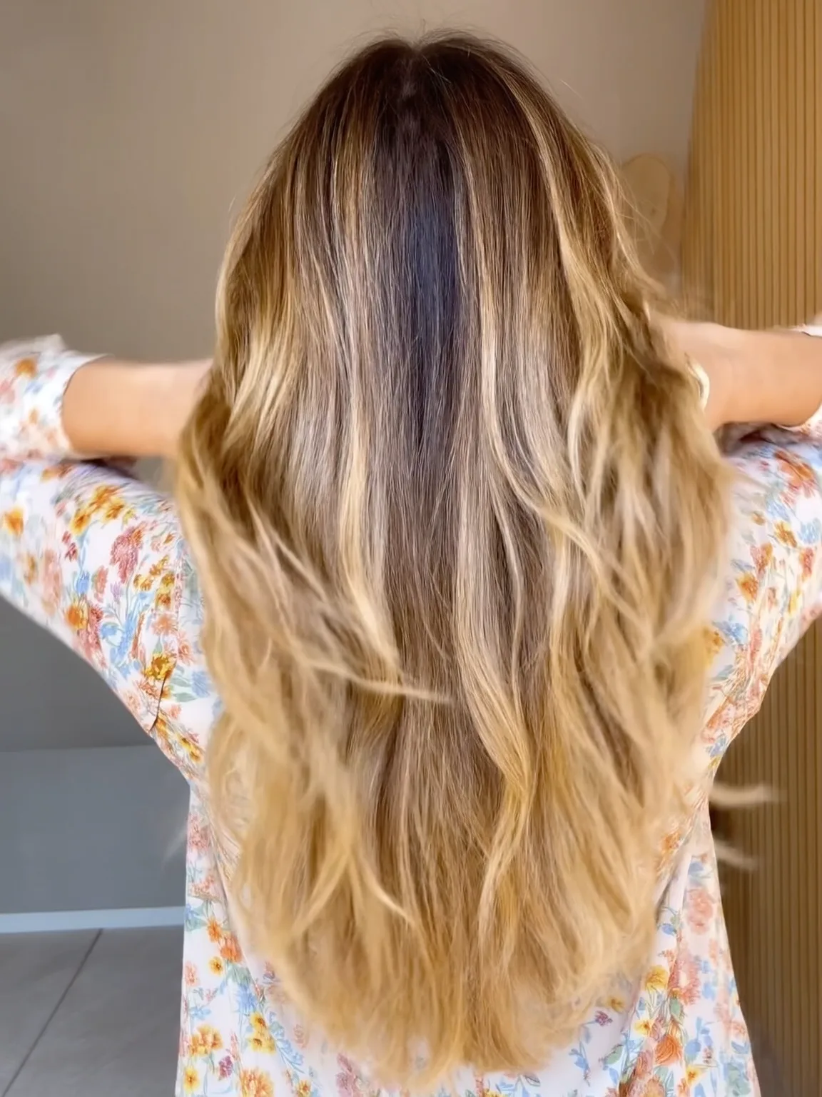 Long Honey Blonde Balayage Layers with Medium Volume